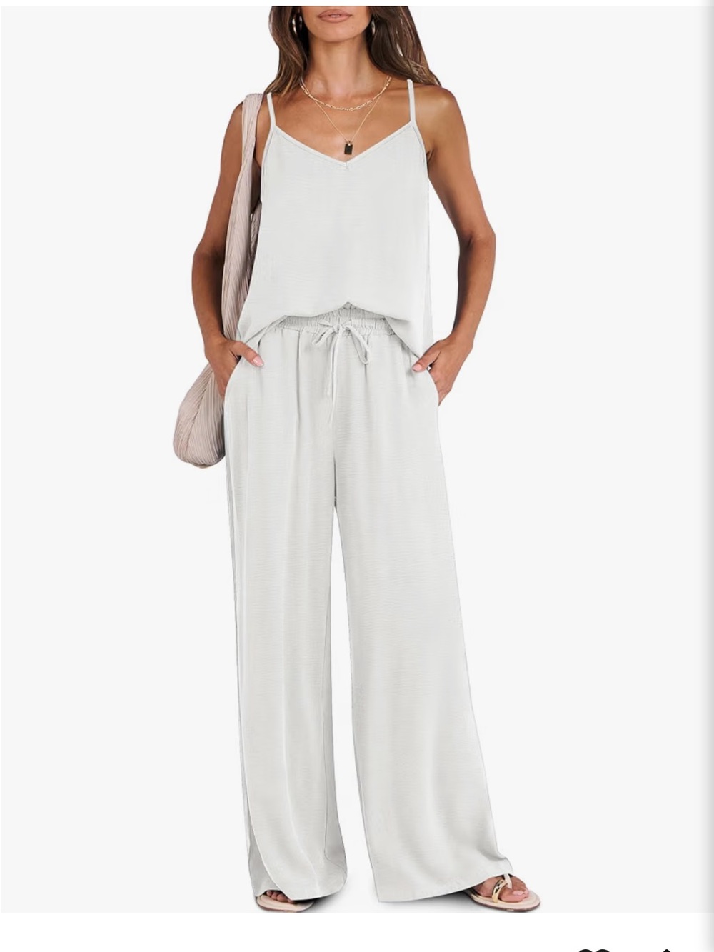 Amazon Women's White Tank Top & Wide Leg Pants Set - Casual Summer Lounge